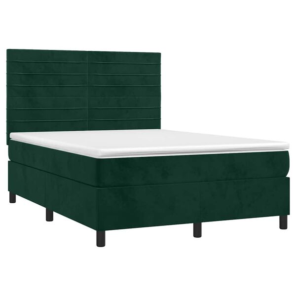 vidaXL Letto a Molle con Materasso e LED Verde Scuro 140x190cm Velluto