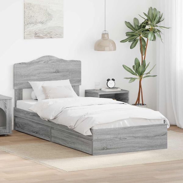 vidaXL Letto con Contenitore con testiera Grigio Sonoma 100 x 200 cm