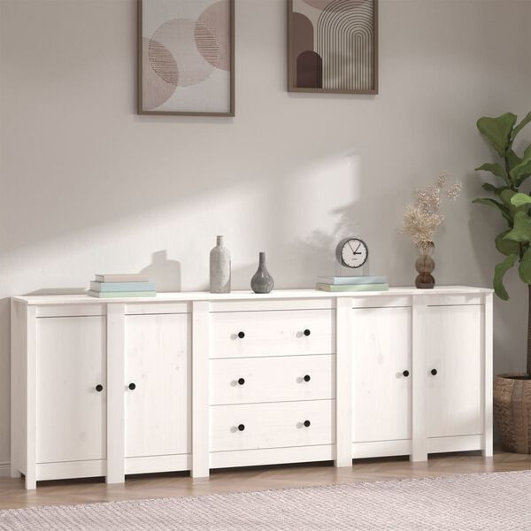 vidaXL Credenza Bianca 230x35x80 cm in Legno Massello di Pino