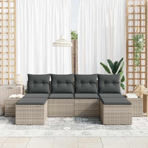 vidaXL Set Divano da Giardino 6 pcs Grigio chiaro polyrattan