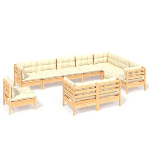vidaXL Set Divani da Giardino 10 pz con Cuscini Crema Massello di Pino