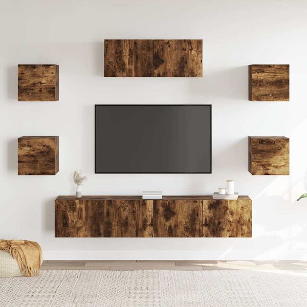 vidaXL Set di Mobili Porta TV 7 pz Rovere Fumo in Legno Multistrato