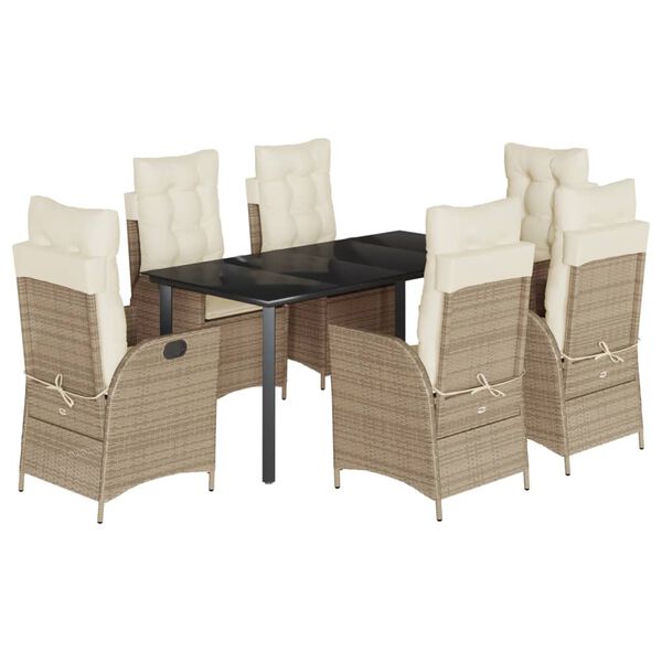vidaXL Set da Pranzo da Giardino 7 pz con Cuscini Beige in Polyrattan