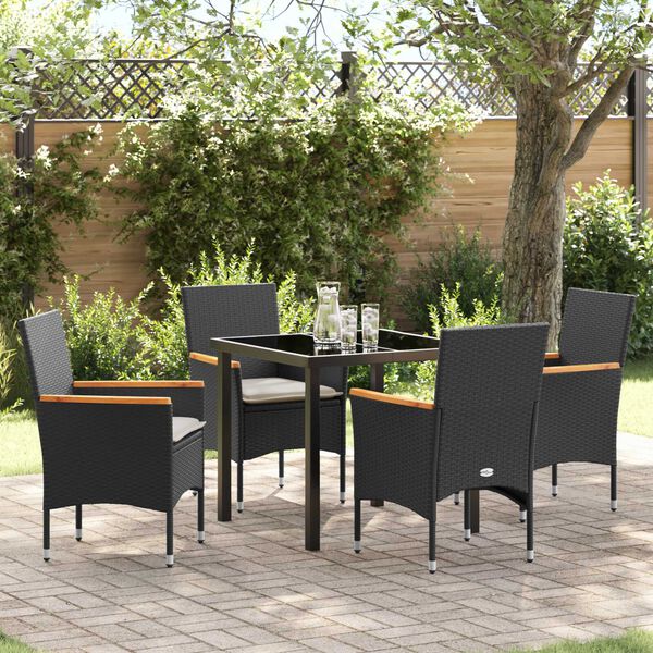vidaXL Set da Pranzo per Giardino con cuscino 5 pcs Nero polyrattan