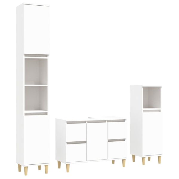 vidaXL Set Mobili da Bagno 3 pz Bianco in Legno Multistrato