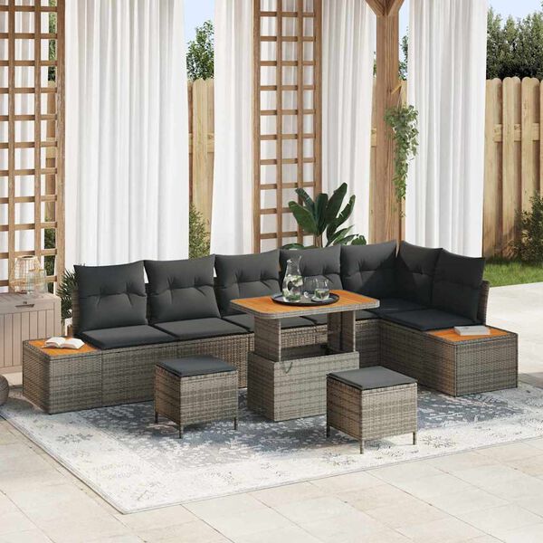 vidaXL Set Divano da Giardino con cuscino 9 pcs Grigio Poly Rattan