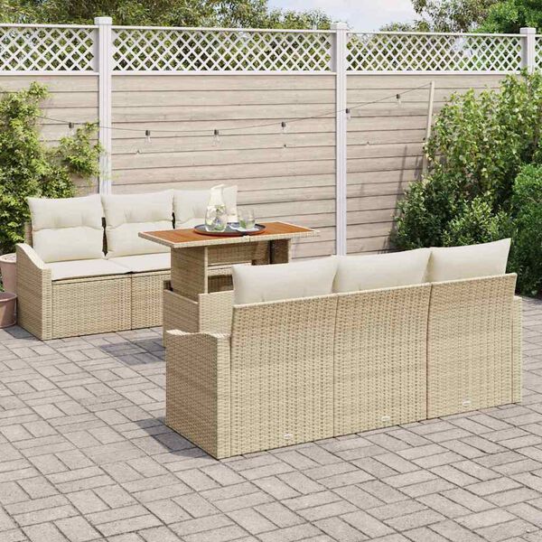 vidaXL Set Divano da Giardino con cuscino 7 pcs Beige e Crema