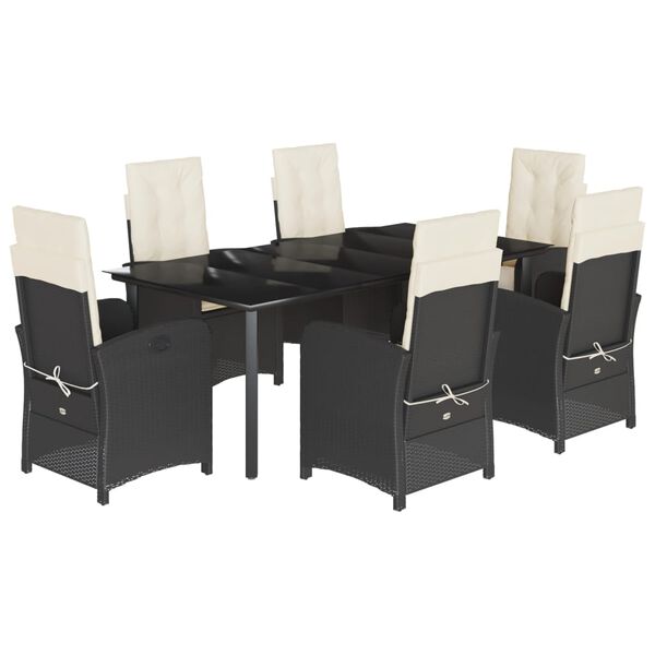 vidaXL Set da Pranzo da Giardino 7 pz Nero con Cuscini in Polyrattan