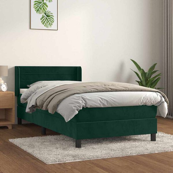 vidaXL Giroletto a Molle con Materasso Verde Scuro 90x190 cm Velluto