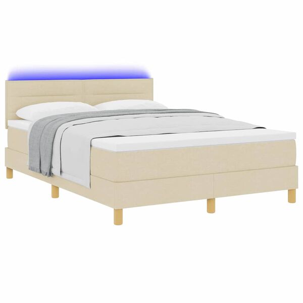 vidaXL Letto a Sorgente LED con strisce LED Crema 140 x 190 cm Tessuto