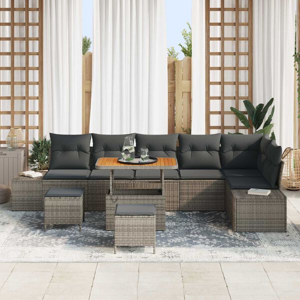 vidaXL Set Divano da Giardino con cuscino 9 pcs Grigio polyrattan