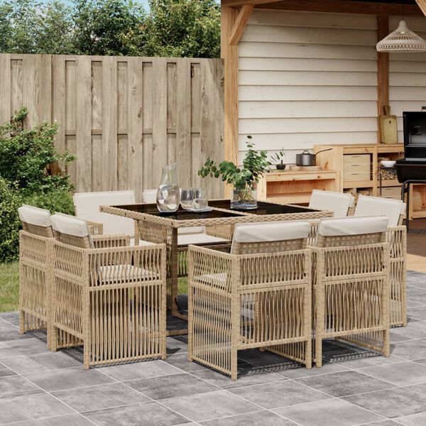 vidaXL Set da Pranzo da Giardino 9 pz con Cuscini Beige in Polyrattan