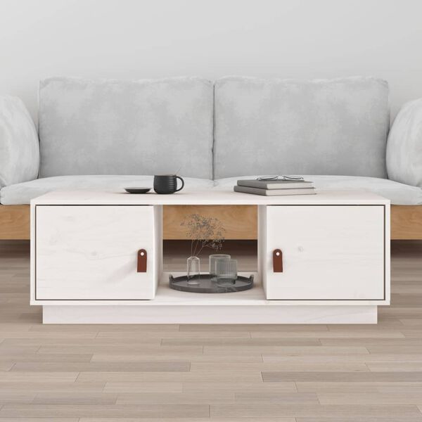 vidaXL Tavolino da Salotto Bianco 100x50x35 cm Legno Massello di Pino