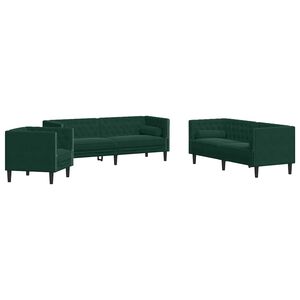 vidaXL Set Divani Chesterfield 3pz con Cuscini Verde Scuro Velluto