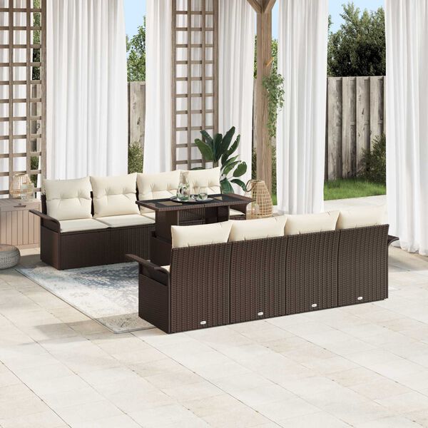 vidaXL Set Divano da Giardino con cuscino 9 pcs Marrone Poly Rattan