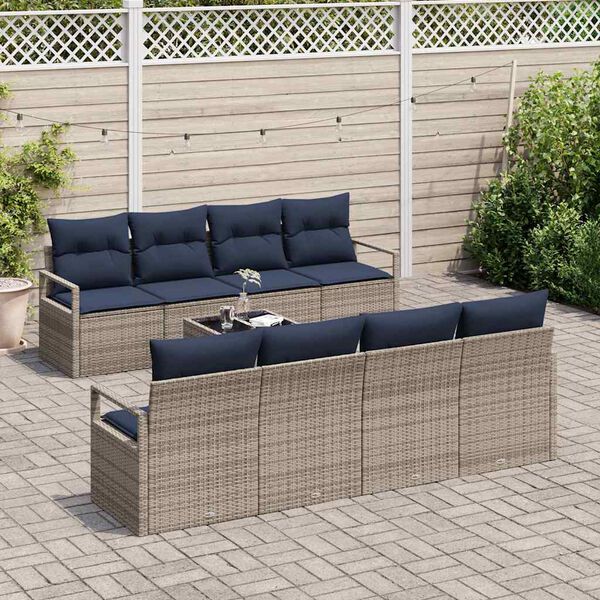 vidaXL Set di divani con cuscino 7 pcs Grigio e Blu polyrattan