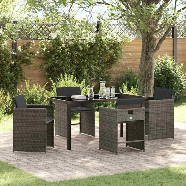 vidaXL Set da Pranzo per Giardino 5 pcs Grigio polyrattan
