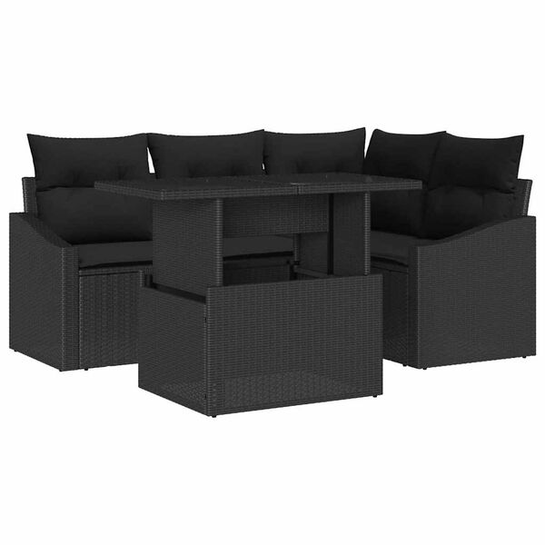 vidaXL Set Divano da Giardino con cuscino con archiviazione 5 pcs Nero