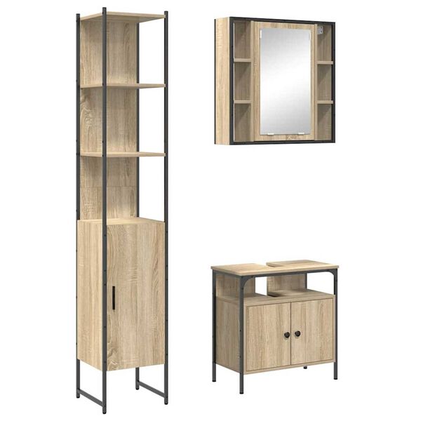 vidaXL Set di mobili per il bagno con lo scaffale 3 pcs Rovere Sonoma