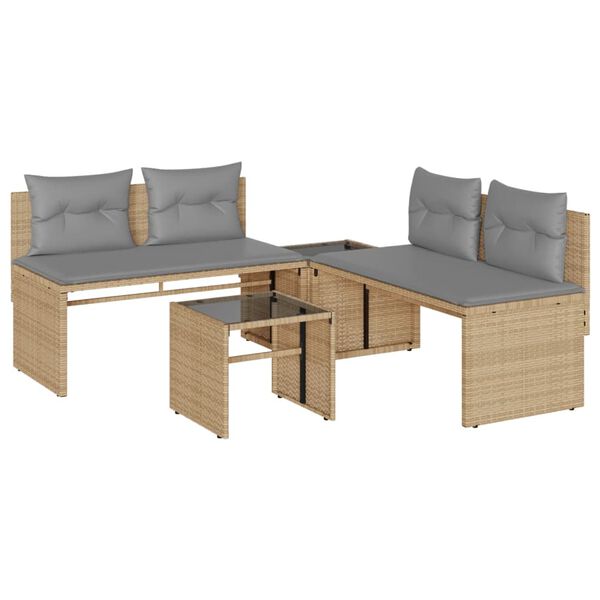 vidaXL Set Divano da Giardino 4 pz con Cuscini Beige in Polyrattan