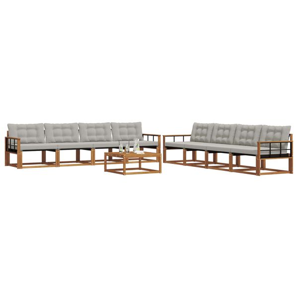 vidaXL Set di divani da esterno 9 pcs Grigio Naturale e Chiaro