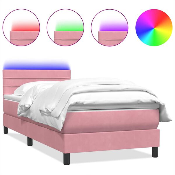 vidaXL Letto a Molle con Materasso e LED Rosa 80x220 cm Velluto