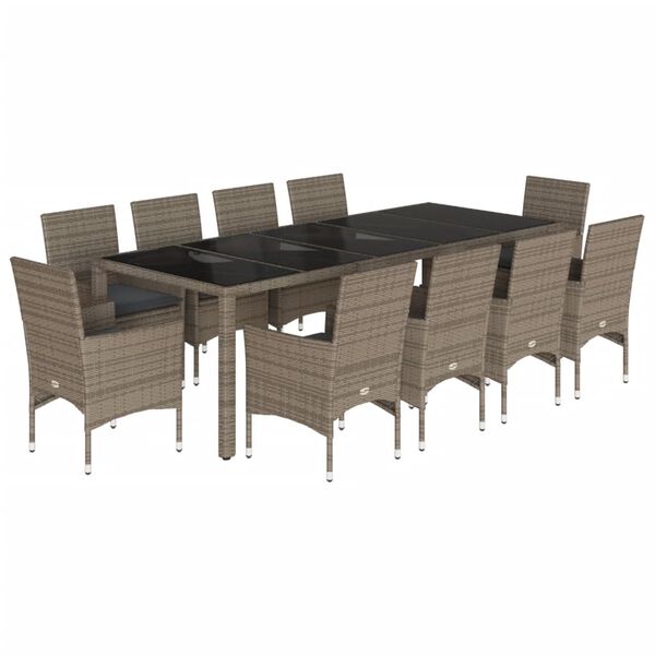 vidaXL Set da Pranzo da Giardino 11pz con Cuscini Polyrattan e Vetro
