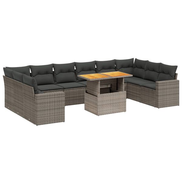 vidaXL Set Divani da Giardino 11 pz con Cuscini in Polyrattan Grigio