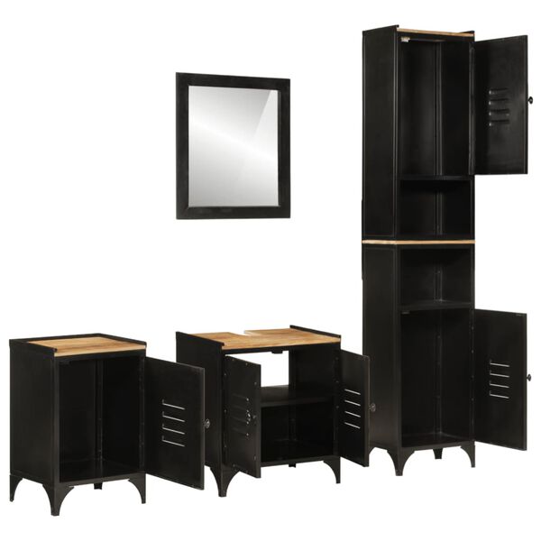 vidaXL Set Mobili da Bagno 4 pz in Ferro e Legno Massello di Mango