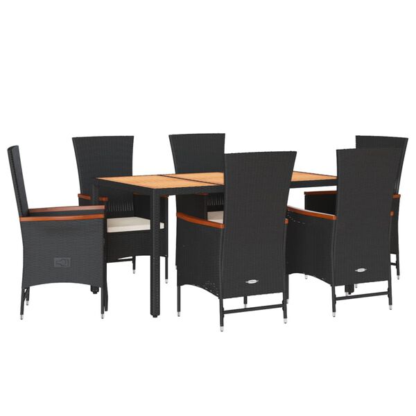 vidaXL Set da Pranzo da Giardino 7 pz Nero con Cuscini in Polyrattan
