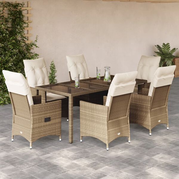 vidaXL Set da Pranzo da Giardino 7 pz con Cuscini Beige in Polyrattan