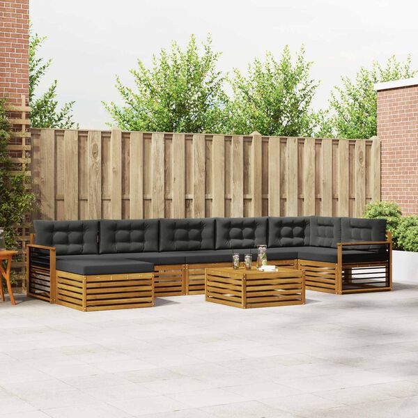 vidaXL Set divani 8 pcs Naturale e Antracite Legno di Acacia Massello