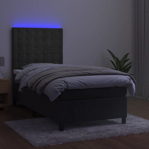 vidaXL Letto a Molle con Materasso e LED Grigio Scuro 90x190cm Velluto