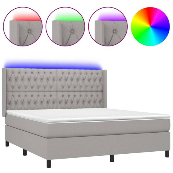 vidaXL Letto a Molle Materasso e LED Grigio Chiaro 160x200 cm Tessuto