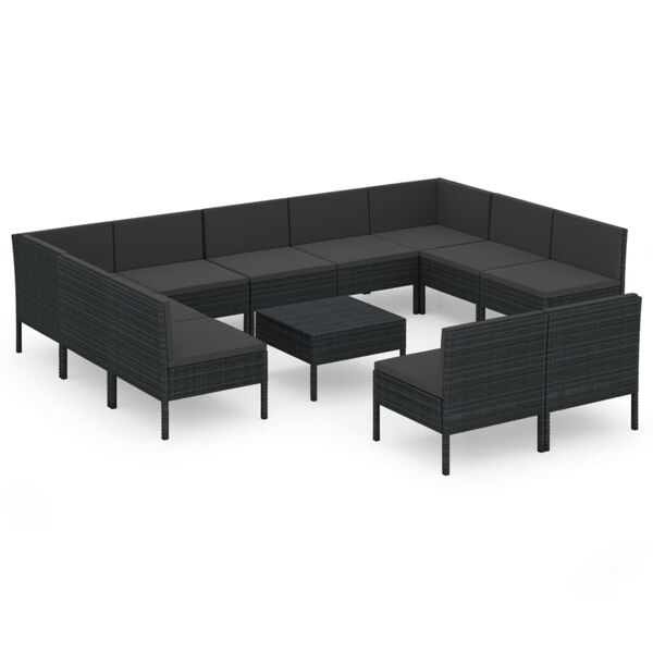 vidaXL Set Divani da Giardino 12 pz con Cuscini in Polyrattan Nero
