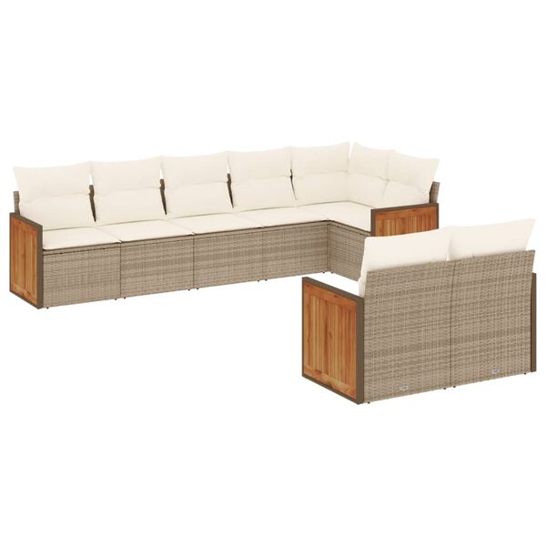vidaXL Set Divano da Giardino 8 pz con Cuscini Beige in Polyrattan