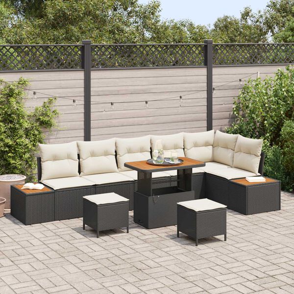 vidaXL Set Divano da Giardino 9 pcs Nero polyrattan