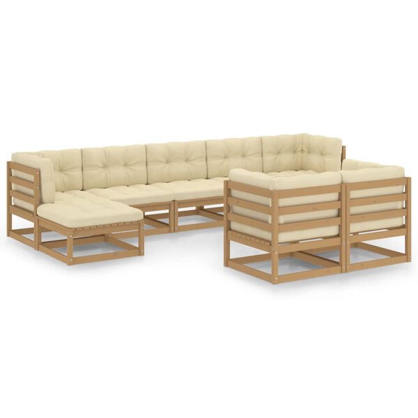 vidaXL Set Salotto Giardino e Cuscini 9 pz Legno Massello Pino Ambra