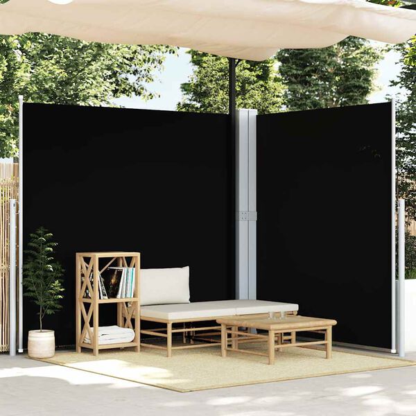 vidaXL Tenda da Sole Laterale Retrattile Nera 200x600 cm