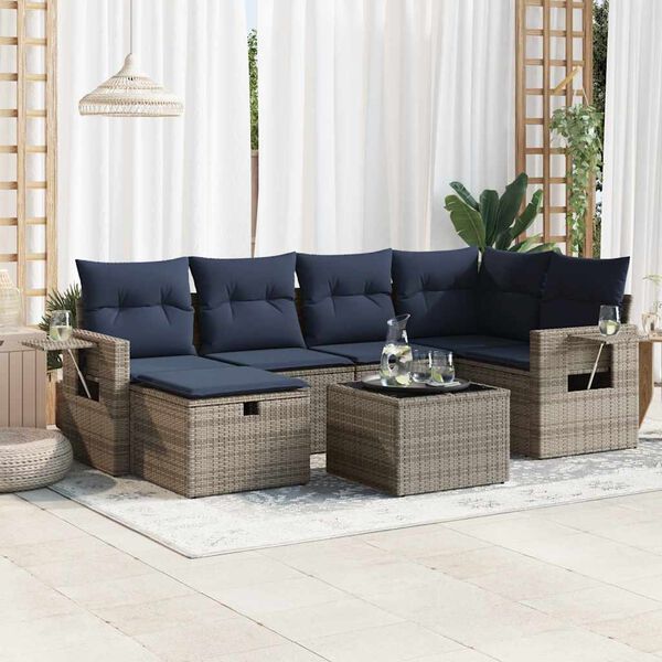 vidaXL Set Divano da Giardino 6 pz con Cuscini Grigio in Polyrattan