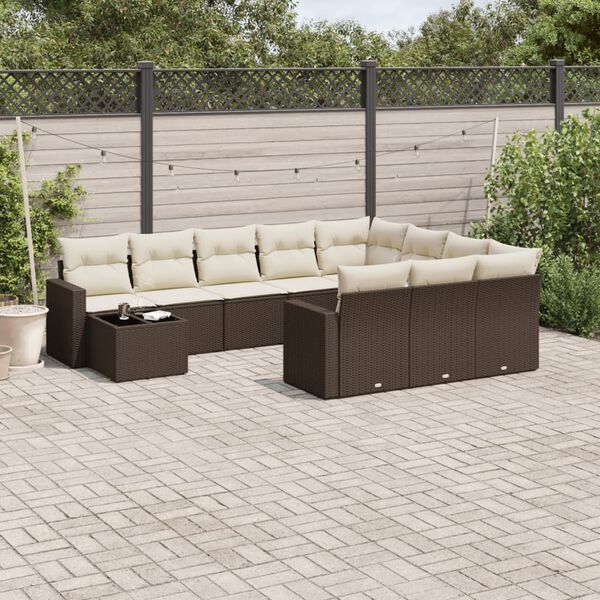 vidaXL Set Divani da Giardino 11 pz con Cuscini Polyrattan Marrone