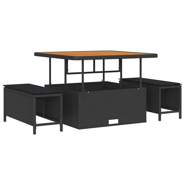 vidaXL Set Divano da Giardino con cuscino con archiviazione 9 pcs Nero