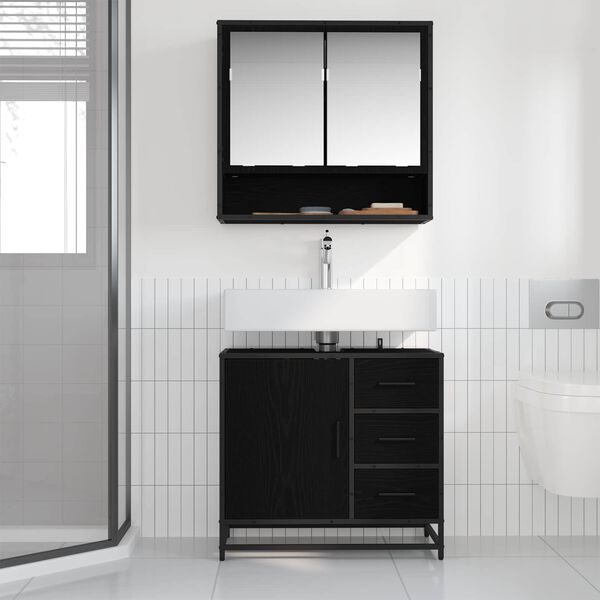 vidaXL Set di mobili per il bagno 2 pcs Rovere Nero Legno multistrato