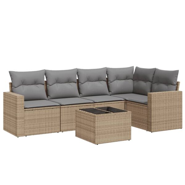 vidaXL Set Divano da Giardino 6 pz con Cuscini Beige in Polyrattan