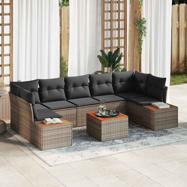 vidaXL Set Divano da Giardino con cuscino 8 pcs Grigio Poly Rattan