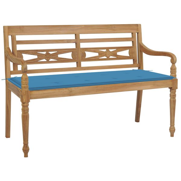 vidaXL Panca Batavia con Cuscino Blu 120 cm in Massello di Teak