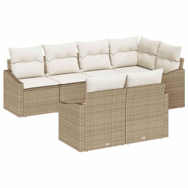 vidaXL Set Divano da Giardino 7 pcs Beige Poly Rattan