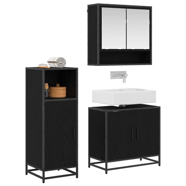 vidaXL Set di mobili per il bagno 3 pcs Rovere Nero Legno multistrato