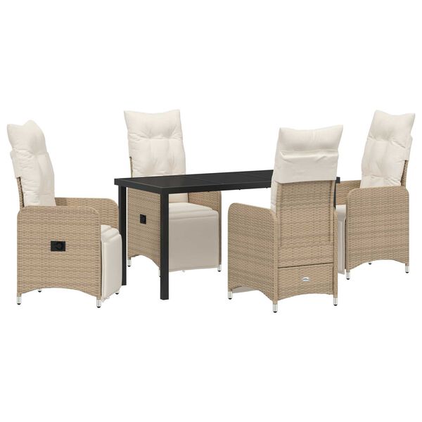 vidaXL Set da Pranzo per Giardino con cuscino 5 pcs Beige Poly Rattan