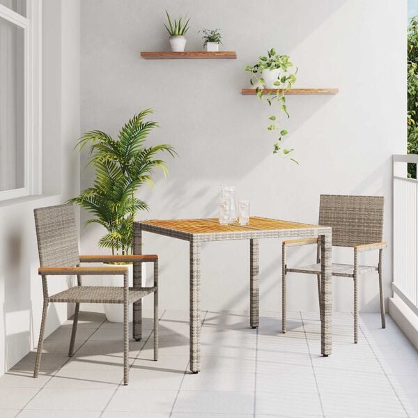 vidaXL Set da Pranzo per Giardino 3 pcs Grigio polyrattan